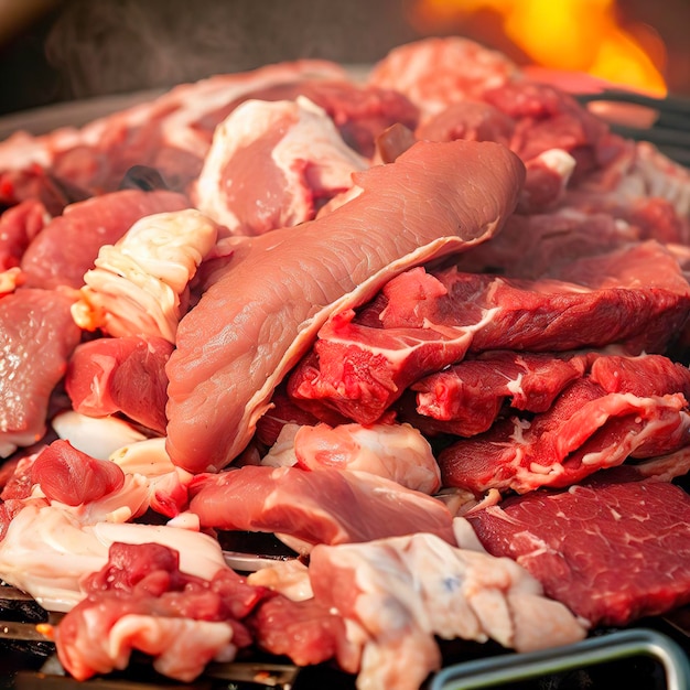 Mixture of Raw Meat on Barbecue