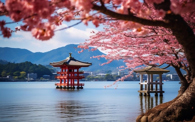 Miyajima Island in Spring Hiroshima Japan Scene Generative AI