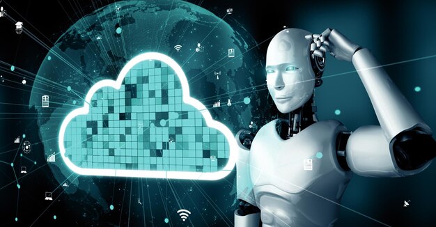 Mlb ai robot huminoid uses cloud computing technology to store data on online server