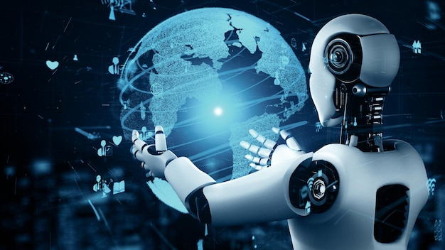 Mlp internet connection controlled by ai robot huminoid and machine learning process