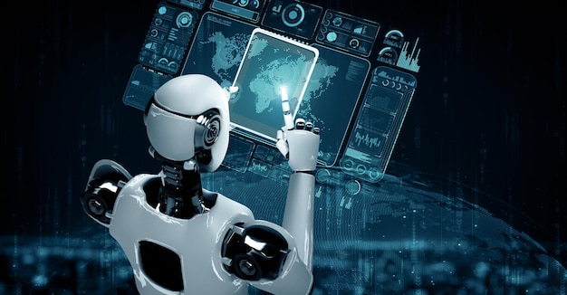 Mlp robot hominoïde met behulp van tablet computer voor wereldwijde netwerkverbinding