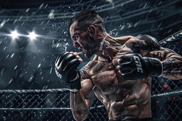 Photo mma fighters compete in rule free octagon fights