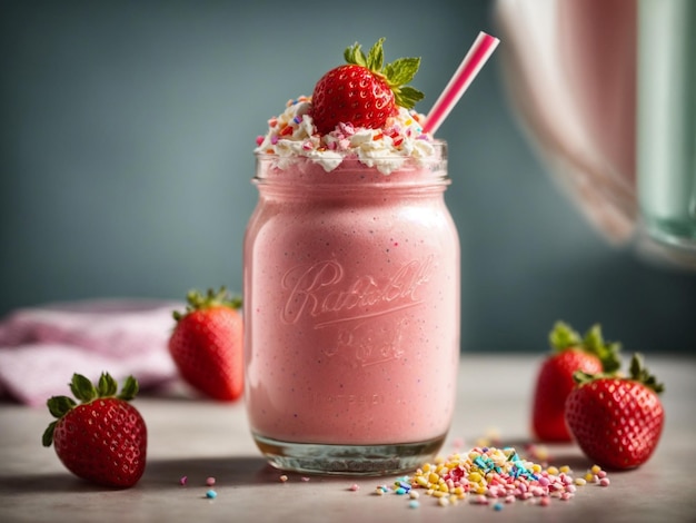 Mmilkshake made with fresh strawberries and vanilla ice cream