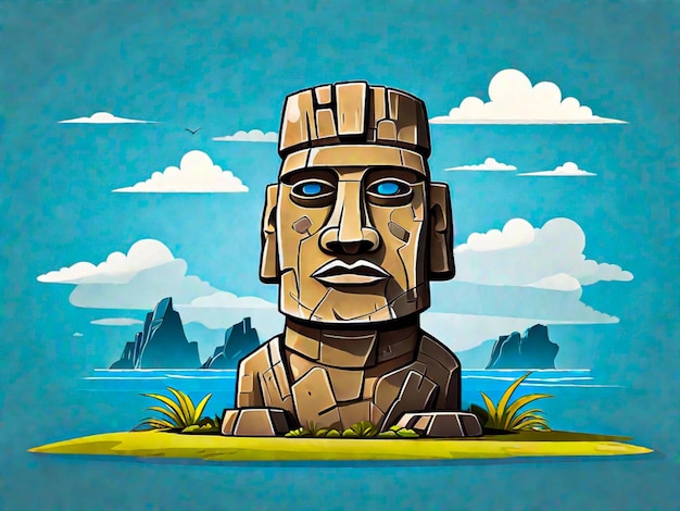 Moai op Paaseiland geïsoleerde cartoon stenen beeldhouwwerk
