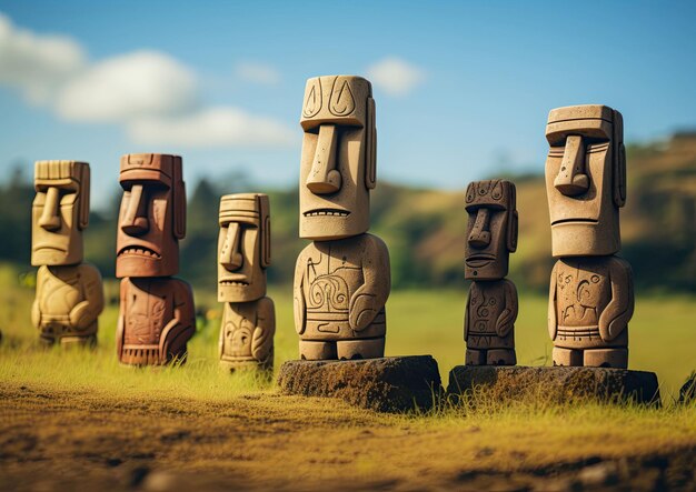 Photo moai statues of easter island rapa nui national park in chile with 3d and isolated background