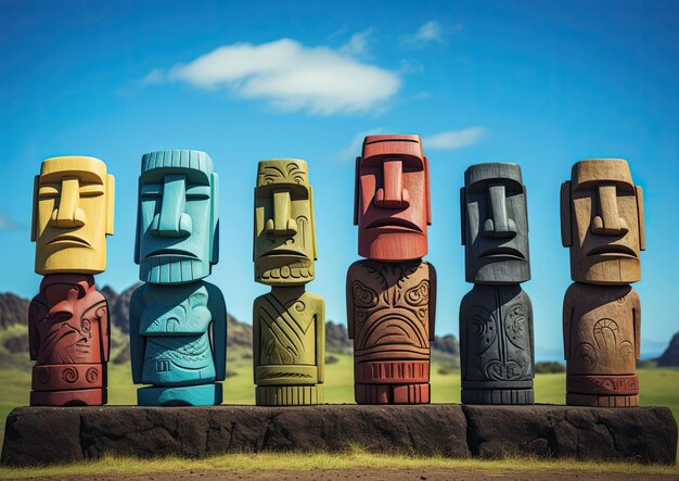Photo moai statues of easter island rapa nui national park in chile with 3d and isolated background