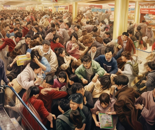 A mob of shoppers pushing their way through