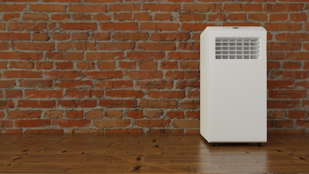 mobiele airconditioner op bakstenen muur achtergrond 3d render