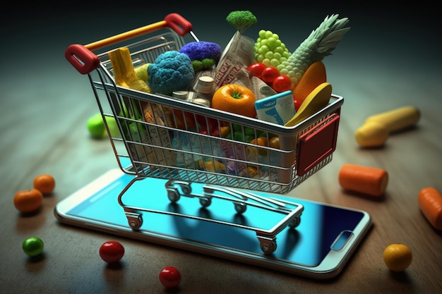 Mobiele app en e-commerce winkelen Online winkelen Mode Boodschappen kopen online winkelwagen boodschappen op smartphone online winkelen technologie digitale betaling vanaf mobiele telefoon