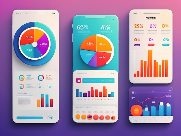 Mobiele app infographic sjabloon met moderne design wekelijkse en jaarlijkse statistiekengrafieken