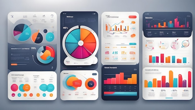 Mobiele app infographic sjabloon met moderne design wekelijkse en jaarlijkse statistiekengrafieken