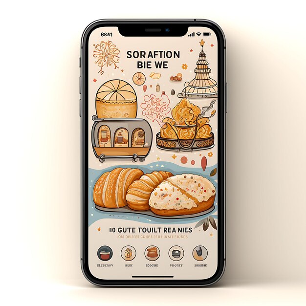 Mobiele app van ambachtelijke gebak Handgemaakte gebak Concept Design Whims Voedsel en drank Menu