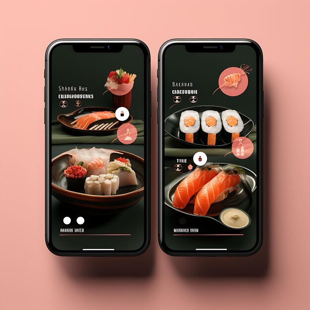 Mobiele app van Sushi Fusion Japans geïnspireerd concept ontwerp Modern en Sle Food and Drink Menu