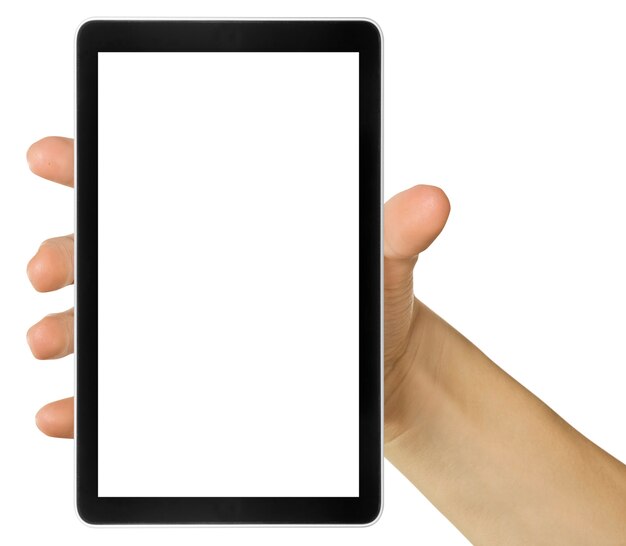 Mobiele tablet in de hand voor reclame