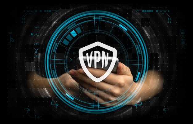 Mobiele telefoon en VPN Virtual Private Network Veilige en privacy-verbinding gegevensbescherming concept foto