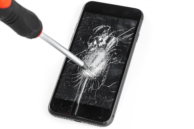 Mobiele telefoon met gebroken scherm