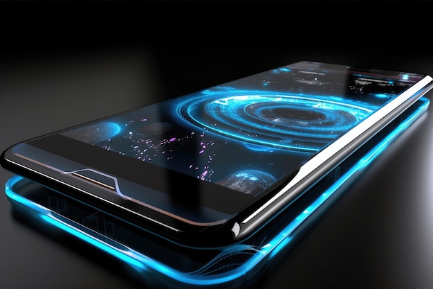 Mobiele telefoon van de toekomst transparant onzichtbaar mobiel Siri Alice hologram kunstmatige intelligentie smartphone Ai Metaverse en Blockchain Technology innovatief toekomstig datanetwerk