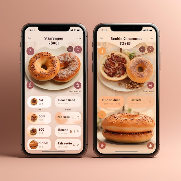 베이글 델리 (Bagel Deli) 의 모바일 앱 레트로 및 향수적 개념 디자인 빈티지 영감 음식 및 음료 메뉴