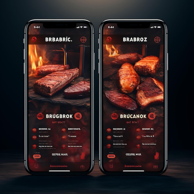 Мобильное приложение Bbq Bonanza Рустический и прочный дизайн, вдохновленный меню продуктов питания и напитков Barbecue Jo