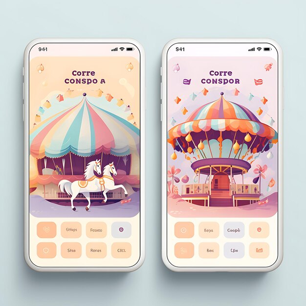 Mobile app of crepe carousel charming and whimsical design with a carnival food and drink menu