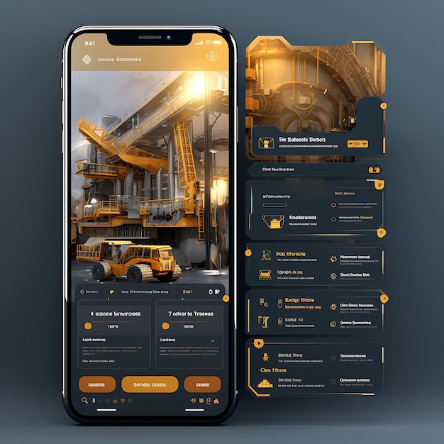 Mobile app design of construction project management app design industrial them creative layout