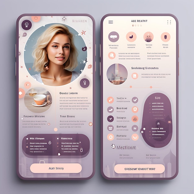 デートマッチメイキングアプリのモバイルアプリデザインソフトペーストクリエイティブレイアウトを使用したロマンチックなテーマのデザイン
