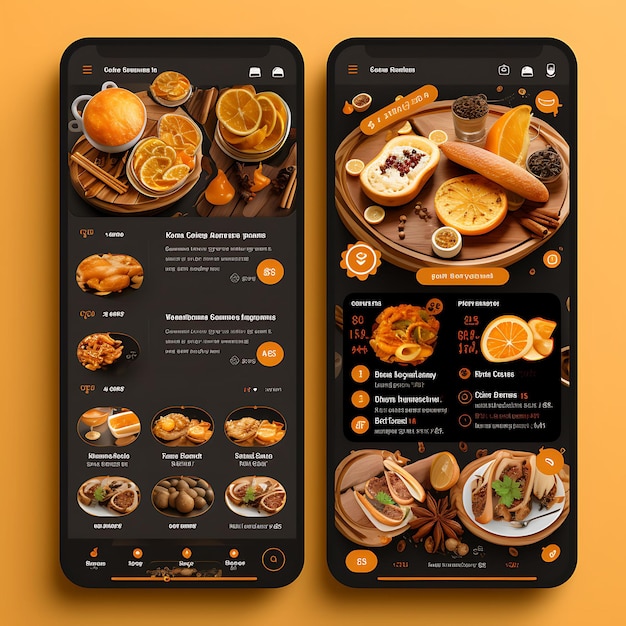デリバリーサービスのモバイルアプリデザイン フードデリバリーアプリのデザイン 食欲をそそるテーマ Wクリエイティブレイアウト