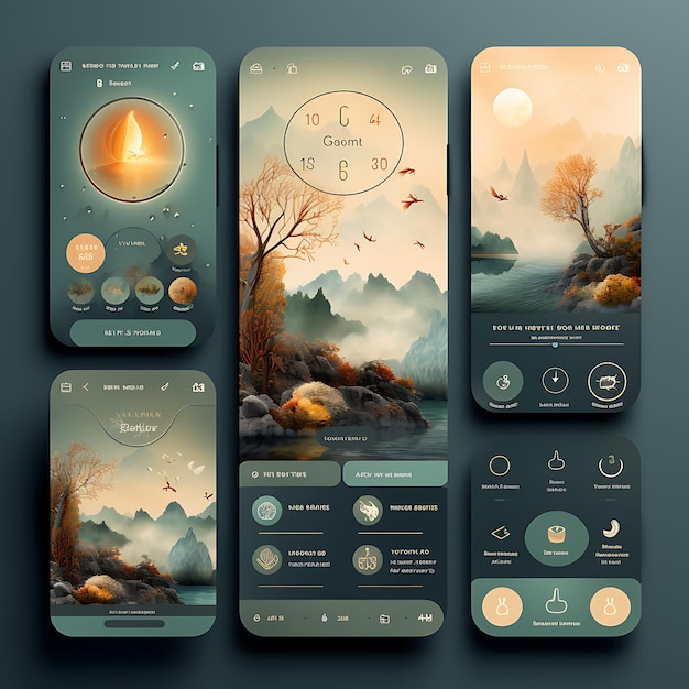 Mobile App Design of Fitness Yoga App Design Serene Theme With Calming Colors 2D Creative Layout