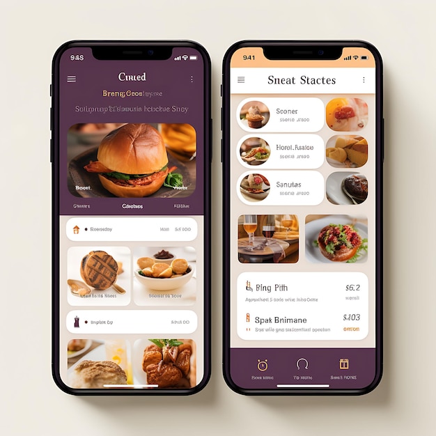 호텔 레스토랑 예약 앱 디자인의 모바일 앱 디자인 우아하고 창의적인 레이아웃
