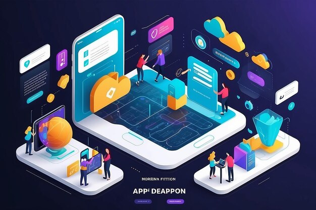 Mobile App Development Isometric Concept