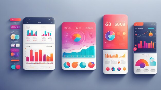 Mobile app infographic template with modern design weekly and annual statistics graphs