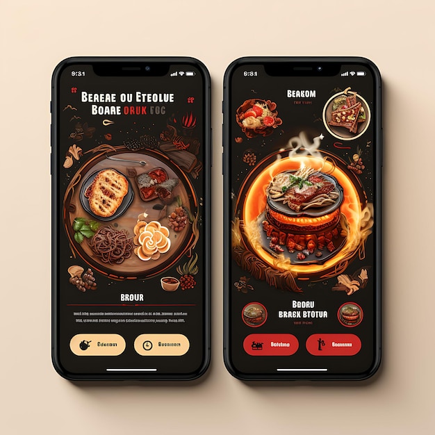 Mobile app of korean bbq restaurant dynamic and interactive concept design food and drink menu