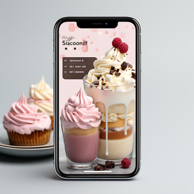 Дизайн макетов мобильных приложений для доставки десертов с мягким и сладким макетом и пастельными концепциями