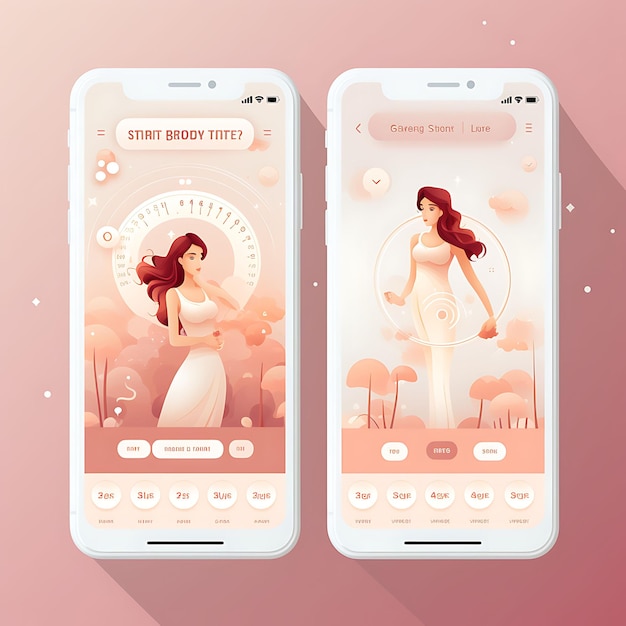 Mobile App Layout Design of Pregnancy Tracker Delicate en Feminine Layout Roze en Wit Concepten