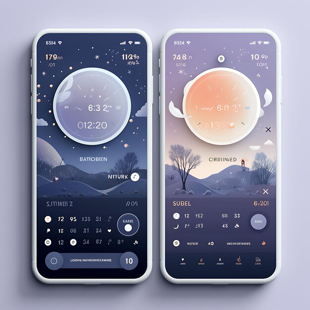 Mobile app layout design of sleep tracker and analyzer dreamy and soft layout lavender a concepts
