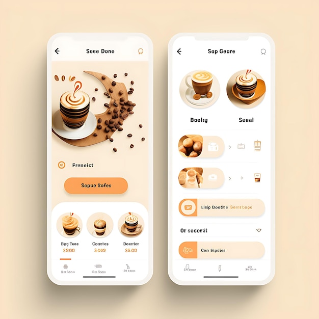 트렌디하고 현대적인 레이아웃과 개념으로 스페셜티 커피 배달의 모바일 앱 레이아웃 디자인