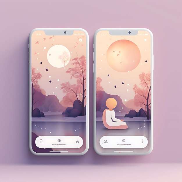 Mobile App Layout Design van Meditatie- en Ademhalingsoefeningen voor het kalmeren van angst en andere concepten