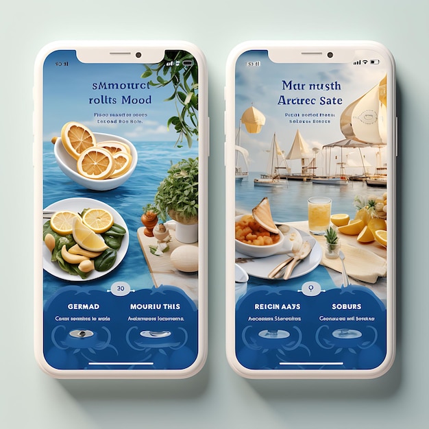 Mobile App of Mediterranean Cuisine Coastal and Breezy Concept Design Medi Food and Drink Menu