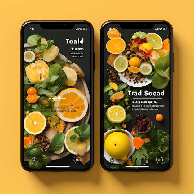 러드 바 오아시스의 모바일 앱 신선한 라드 콘셉트 디자인 깨하고 활기찬 음식 및 음료 메뉴