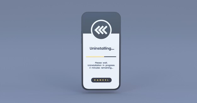 mobile app uninstalling illustration in black background 3d render