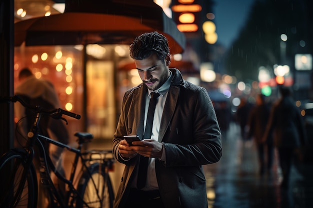 Mobile Connectivity Man on Bicycle with Smartphone Generative AI