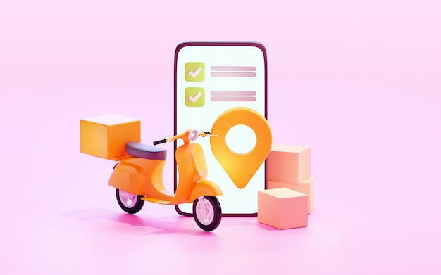 Mobile delivery concept with yellow scooter. 3d render