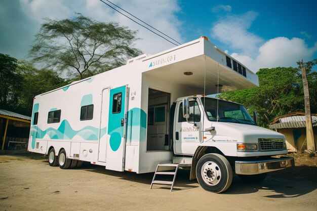 A mobile dental clinic serving remote areas or communities in need medical facilities Generative AI