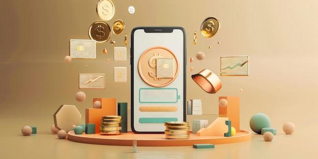 Mobile Finance Management App Interface Concept met 3D-illustratie-elementen