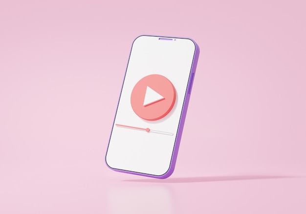 Foto icona mobile video di riproduzione moderno che fluttua su sfondo rosa connessione multimediale wireless stile minimal cartone animato banner internet spazio di copia 3d rendering illustrazione