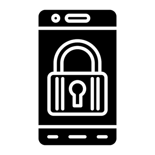 Photo mobile lock glyph solid black illustration