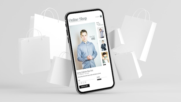 Mobile shopping online rendering 3d