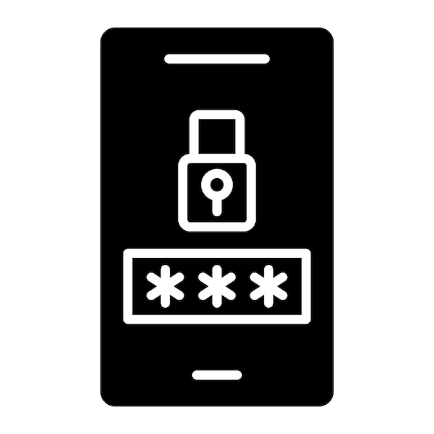 mobile password glyph solid black illustration