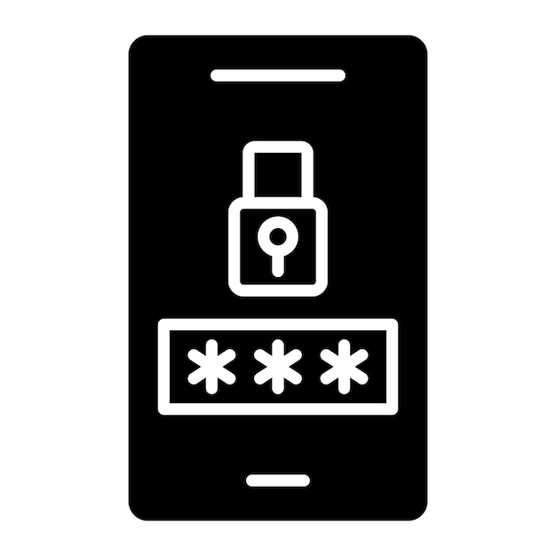 Photo mobile password glyph solid black illustration