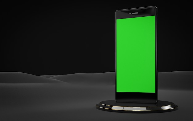 mobile phone in black color and green screen